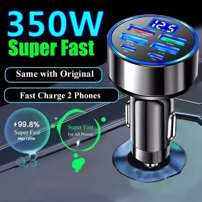 350W USB 차량용 충전기 PD QC3.0 USB C 차량용 휴대폰 충전기 타입 C 어댑터 (아이폰, 삼성, 화웨이, 샤오미 고속 충전 지원) ﻿